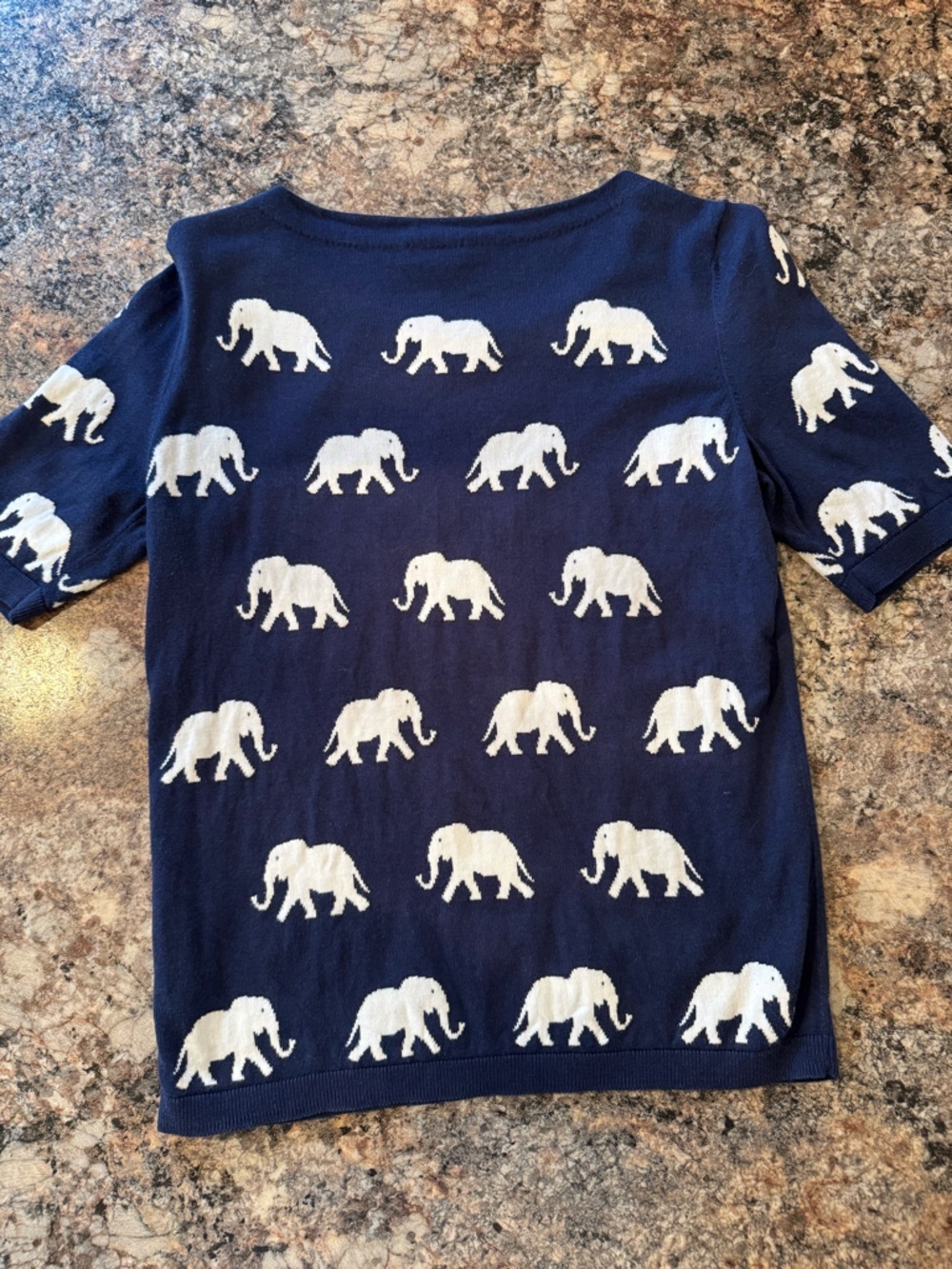Talbots Navy & White Elephant Pattern Short Sleeve Tee - Picture 3 of 5